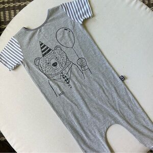 Rags to Raches 3/4T Gray Party Bear Print Baby Romper Jumpsuit